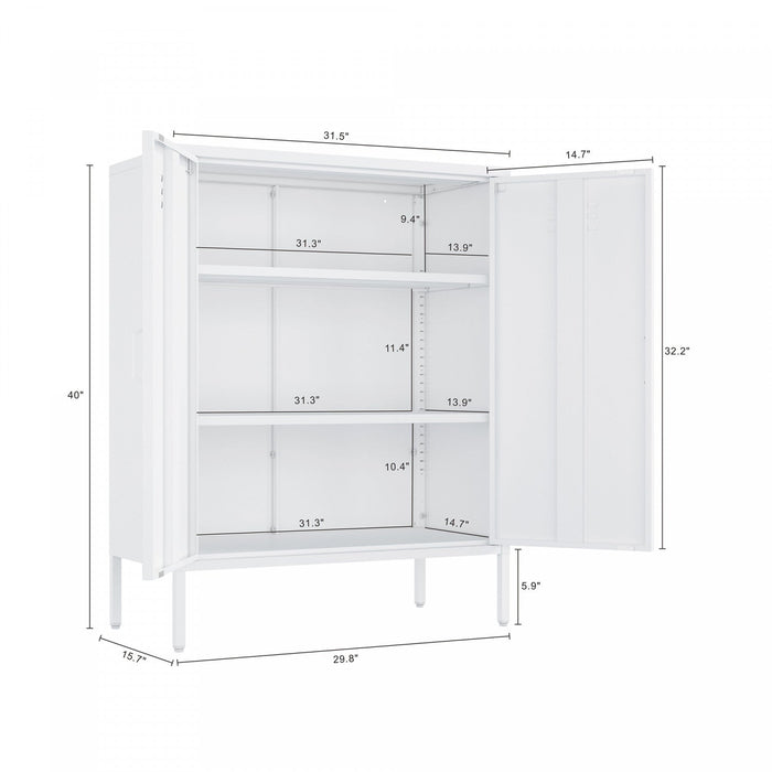 Naomi Modern 32\" Metal Accent Cabinet in White Armoire 