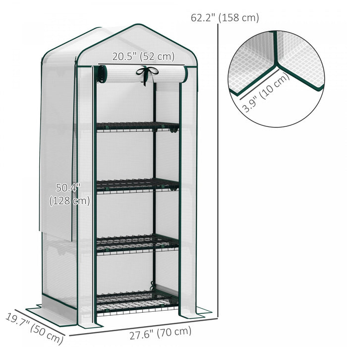 Outsunny Mini Greenhouse with Screen Roof, Portable Small Greenhouse, White