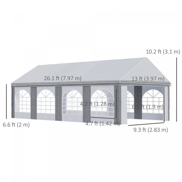 Outsunny 26 X 13ft Party Tent With Sides, 8 Windows And 2 Doors