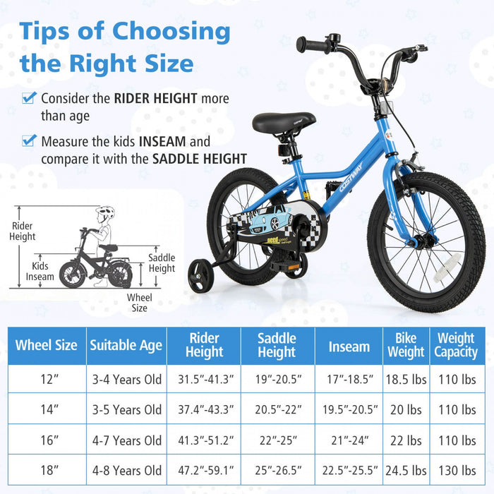 Costway 16" Kids Training Bike With Removable Training Wheels Pneumatic Tires Navy