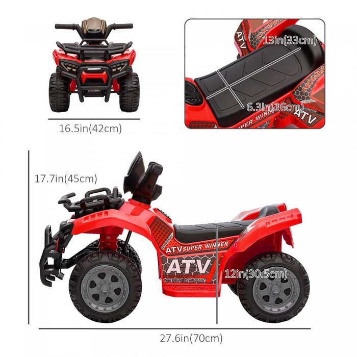 Aosom Kids Powered Ride-On Atv Quad Bike Four Wheeler Car With Music, 6v Battery Powered Motorcycle 