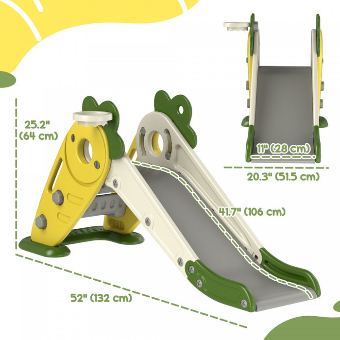 Qaba Toddler Slide, 3 In 1 Kids Slide With Basketball Hoop, Climber, Radish-themed Foldable Indoor S