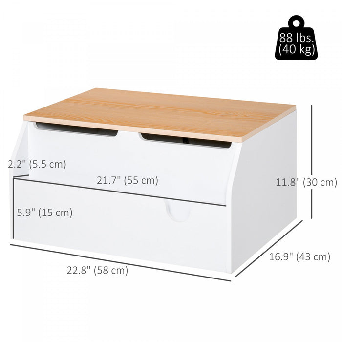 Qaba Kids Toy Storage Box Chest with Lid, Children Book Shelf with Safety Hinge and Book Slot, Playroom Furniture, White and Natural