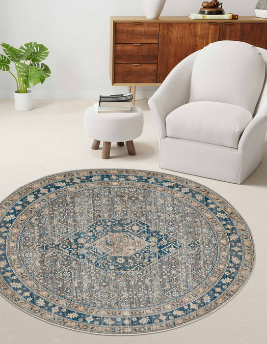 Lucia Traditional 5'0\" x 5'0\" Area Rug in Blue Indoor Area Rug 