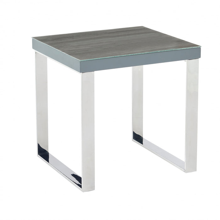 Sylph End Table, Faux Wood & Stainless Steel 