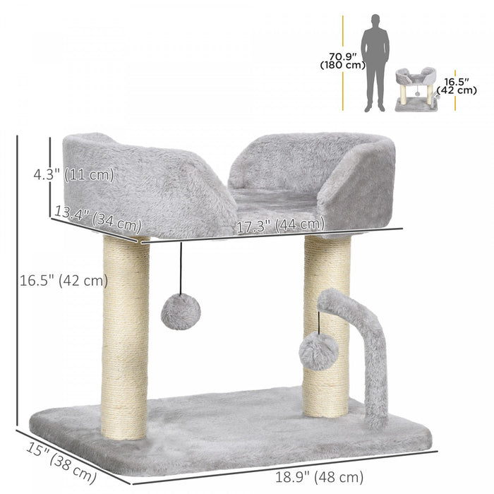 Pawhut Cat Tree, 16.5" Small Cat Tower Condo For Indoor Cats With Sisal Scratching Posts, Top Perch, Dangling Balls, Cat Activity Centre, Light Grey