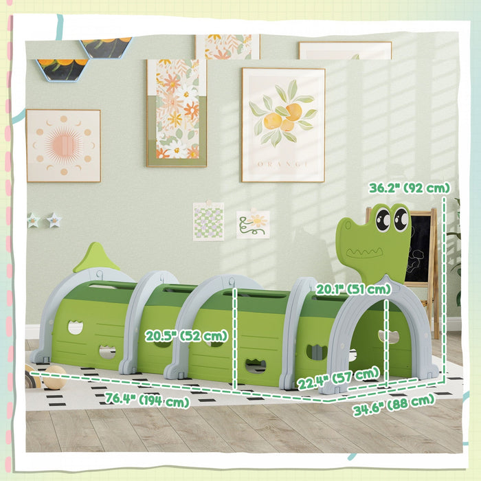 Qaba Crocodile Design Toddler Play Tunnel Indoor & Outdoor, Tunnel For Kids To Crawl Through, Climbi