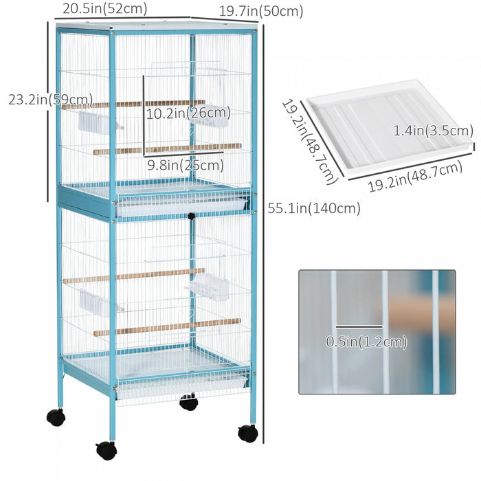 Pawhut 55.1\" 2 In 1 Bird Cage Aviary Parakeet House For Finches, Budgies With Wheels, Slide-out Tray