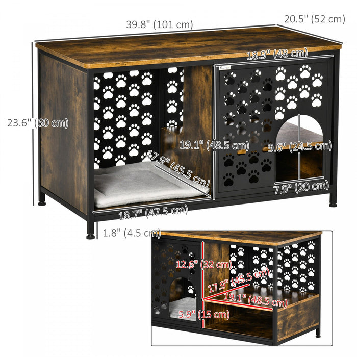 Pawhut Wooden Cat House End Table Furniture Style Kitty Shelter Bed With Washable Cushion Hideaway C