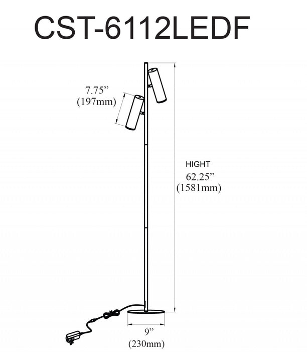 Dainolite Constance Floor Lamp 12w Satin Chrome Frosted Acrylic Diffuser