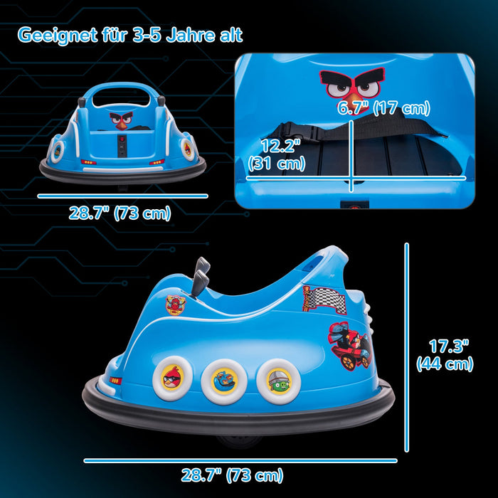 Qaba 12v Bumper Car For Kids, Angry Bird Licensed Electric Powered Ride-On Car With Dual Joysticks, 