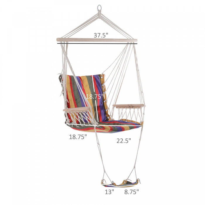 Outsunny Patio Hammock Chair, Portable Hanging Cotton Rope Hammock Swing Chair Sleeping Bed Seat Wit