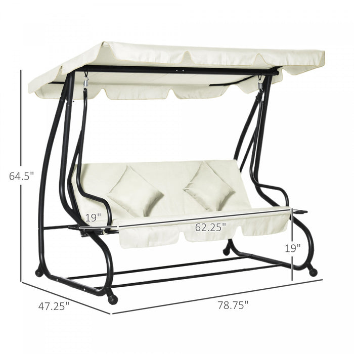 Outsunny 3-seat Outdoor Patio Swing Chair, Converting Flat Bed, Canopy Swing With Adjustable Shade, 