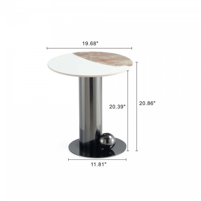 Laurel Modern Glam Sintered Stone Top End Table in Black 