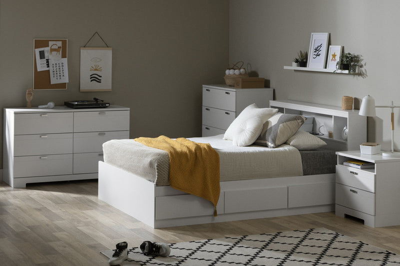 Reevo Full Mates Bed With Bookcase Headboard Set - Pure White 