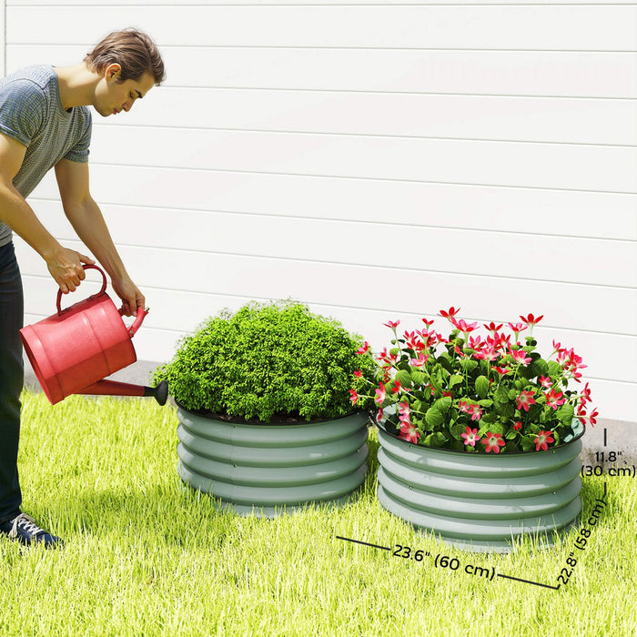 Outsunny Steel Raised Beds for Garden Set of 2 for Growing Flowers, Green