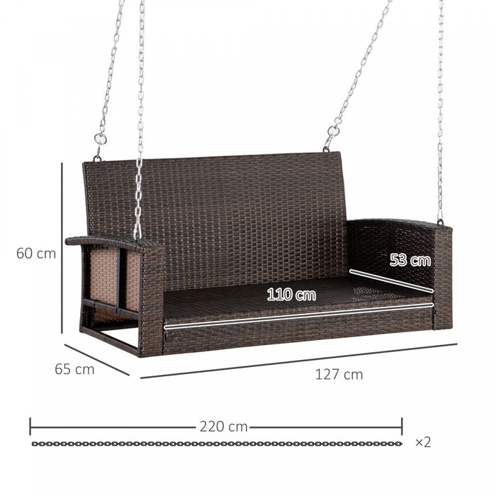 Outsunny 2-person Patio Porch Swing Chair, Outdoor Rattan Hanging Bench With Cushion & 7.2 Ft Steel 