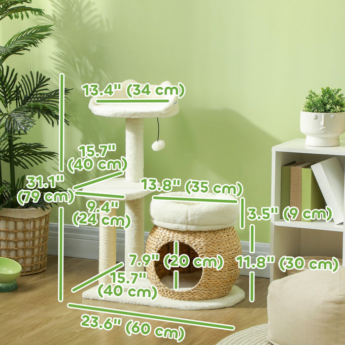 Pawhut 31\" Cat Tree, Cat Tower With Sisal Scratching Posts, Cat Condo, Cat Beds, Platform, Toy Ball,