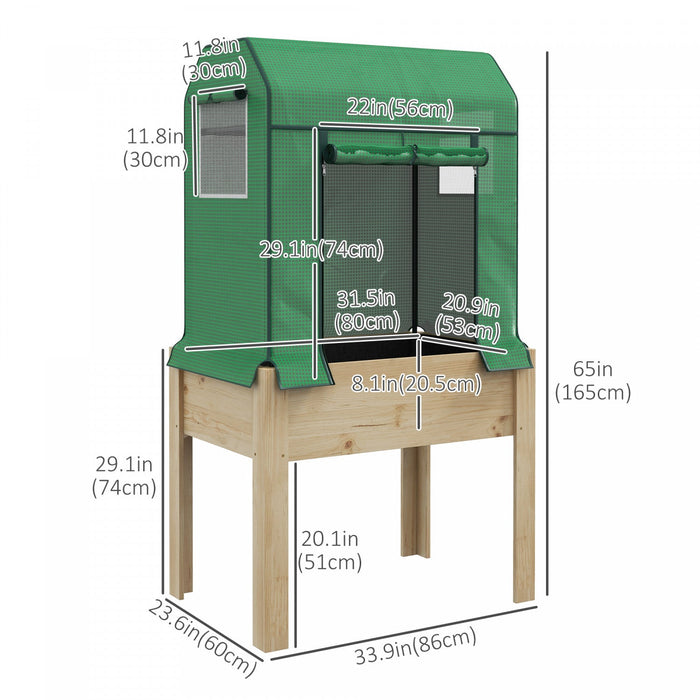 Outsunny Raised Garden Bed With Pe Greenhouse Cover And Bed Liner, Elevated Planter Box With Legs Fo