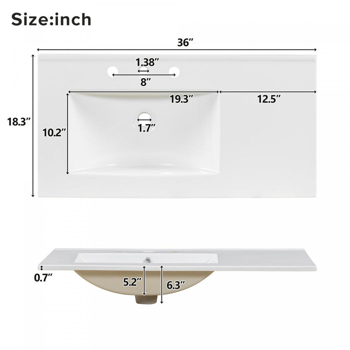 Paul 36\" Solid Wood Bathroom Vanity With Ceramic Sink - White 