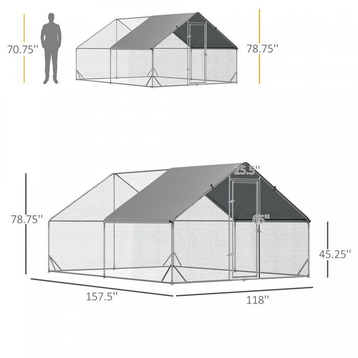 Pawhut Metal Chicken Coop, Walk-in Large Chicken Run, Poultry Cage For Backyard Hen, Duck, Rabbit Wi