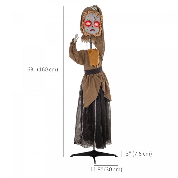 Homcom Halloween Doll Animatronic Prop With Light Up Eyes For Party