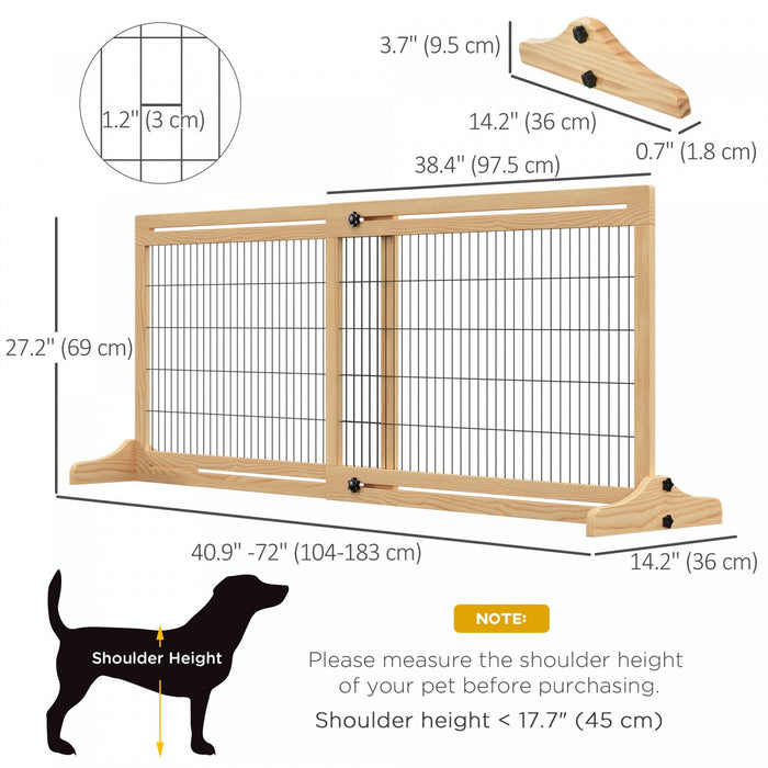 Pawhut Free Standing Pet Gate, Wooden Foldable Dog Gate With 41\"-72\" Adjustable Length, Support Feet