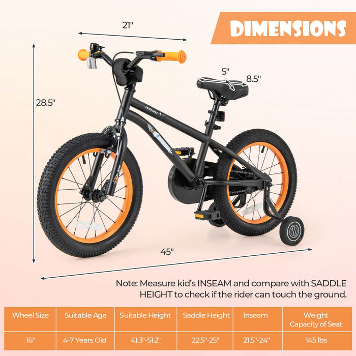 Costway 16-inch Kid's Bike For 4-7 Years Old With Adjustable Saddle & Anti-slip Handlebar Black