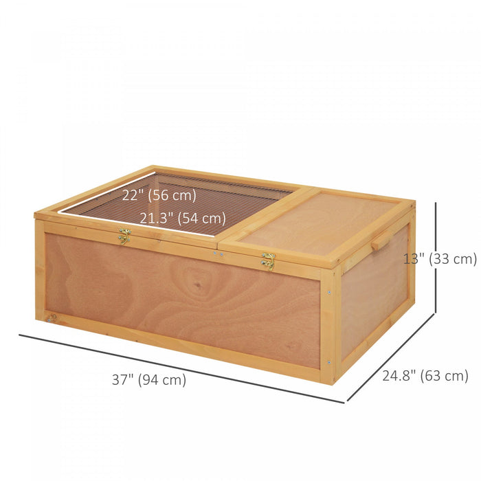 Pawhut Tortoise Enclosure, Wooden Turtle Tank Reptile Terrarium With Two Room Design, For Indoor Use