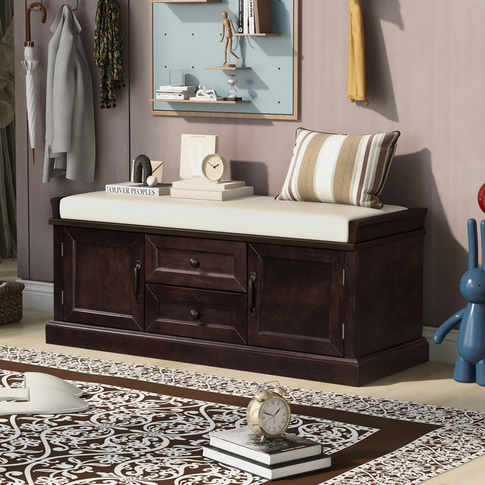 Boyce Solid Wood Storage Bench With 4-door Shoe Cabinet With Cushion -Espresso 