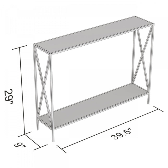 40” Console Table With 1 Shelf - Dark Grey Wood Black Metal Base 