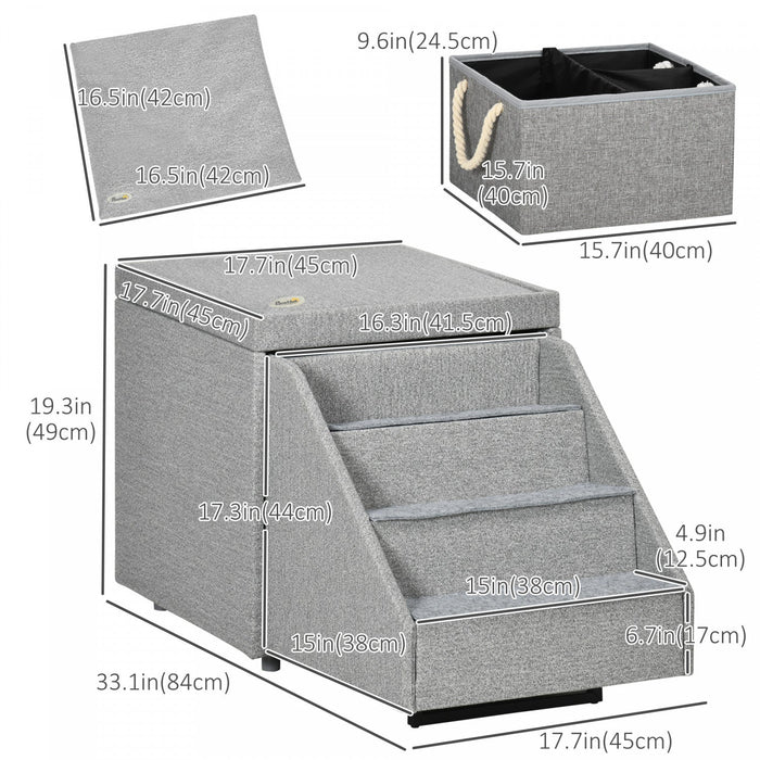 Pawhut 2 In 1 Dog Stairs Ottoman, Multi-purpose Pet Stair With Storage For Small Medium Dogs Cats, N