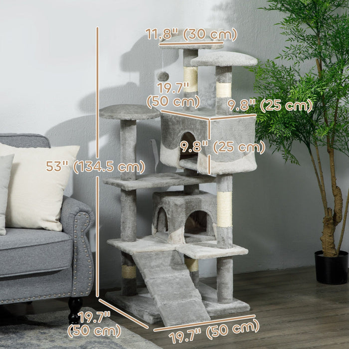 Pawhut 53\" Cat Tree Tower, Large Cat Condo Furniture Multi-level Activity Center With Scratching Pos