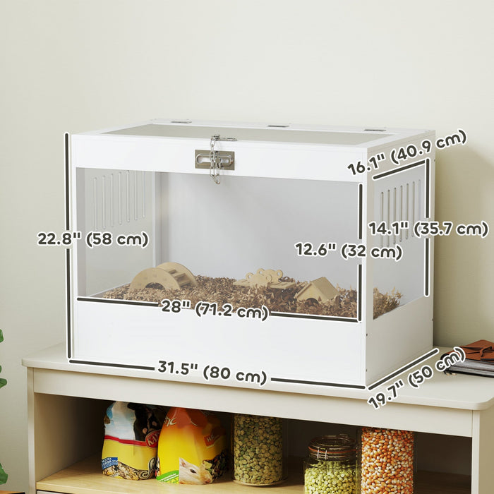 Pawhut Hamster Cage, 31.5"l Transparent Acrylic Small Animal Habitat With Openable Top, Exercise Play House With Hut, Seesaw, Ladder For Dwarf Hamster, Gerbil, White
