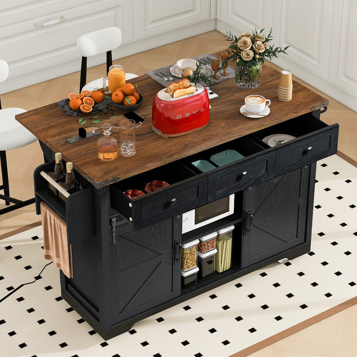 Wilson 53.7\" Engineered Wood Kitchen Carts With Power Outlet And Storage - Black 