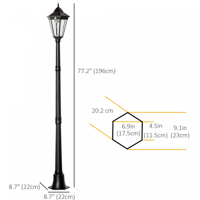 Outsunny 77\" Solar Lamp Post Light, Aluminum Outdoor Street Lamp, Black