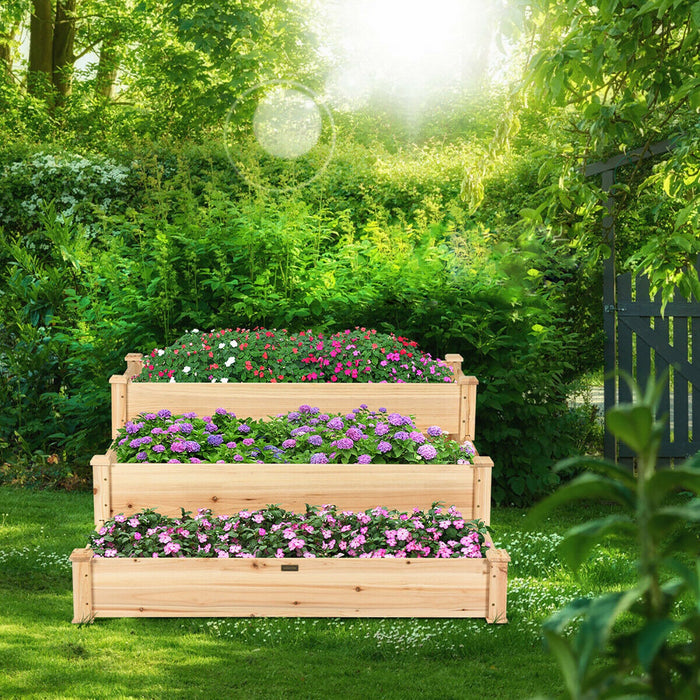 Costway 3 Tier Wooden Raised Vegetable Garden Bed Elevated Planter Kit Outdoor Gardening