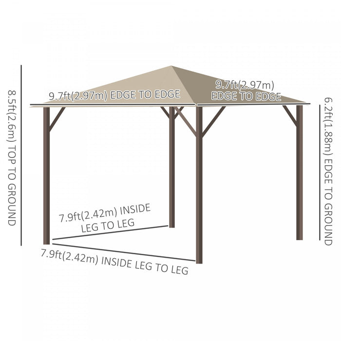Outsunny 10' X 10' Patio Gazebo Outdoor Aluminum Frame Canopy Shelter With Curtains, Vented Roof For