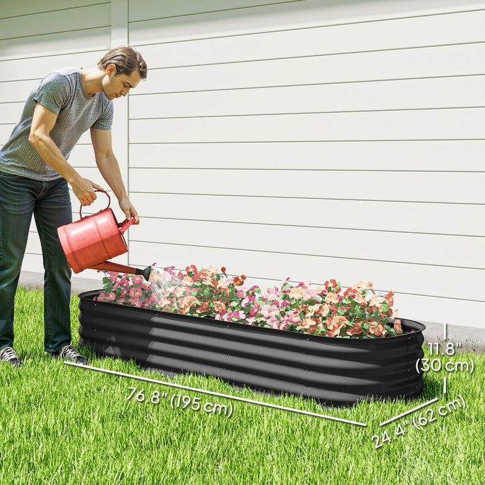 Outsunny Galvanized Raised Garden Bed Planter Box, 6.4 x 2 x 1ft, Dark Grey