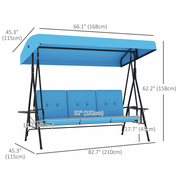 Outsunny 3-seat Patio Swing Chair With Adjustable Canopy And Side Tray