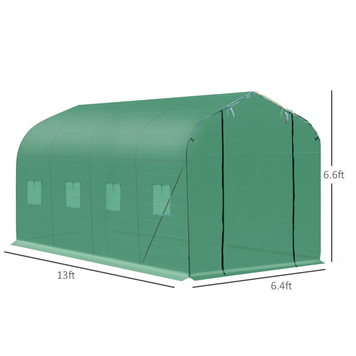 Outsunny 13' X 6.4' X 6.6' Steeple Walk-in Greenhouse Garden Plant Seed Grow Tent Polytennel With Wi