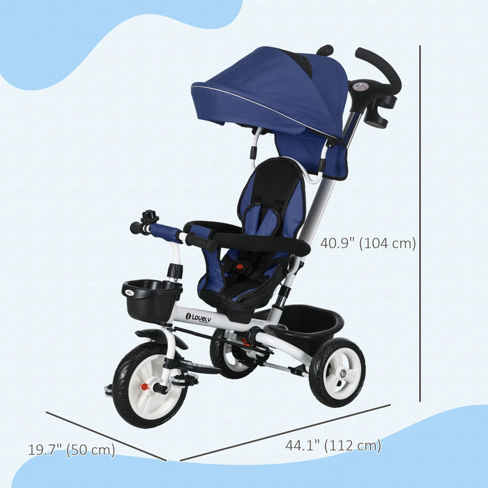 Qaba Toddler Tricycle, 6 In 1 Stroller Bike With Parent Push Handle, Canopy, Storage Baskets, Cuphol