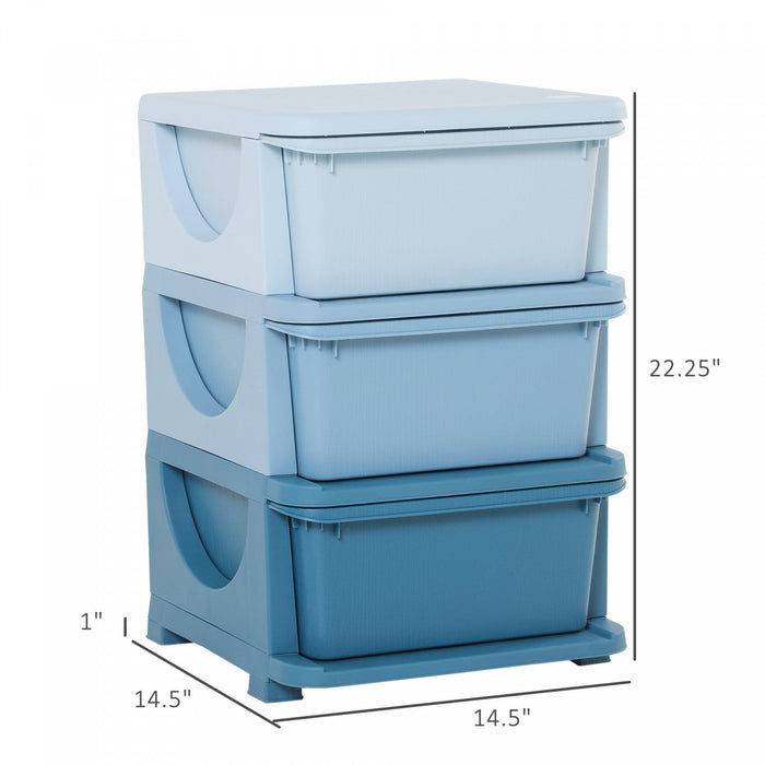 Qaba Kids Toy Storage Organizer With 3 Plastic Bins, 3 Tier Drawer Chest Utility For Kids Bedroom Nu
