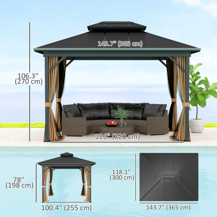 Outsunny 10' X 12' Hardtop Gazebo Outdoor Aluminum Gazebo, Dark Brown