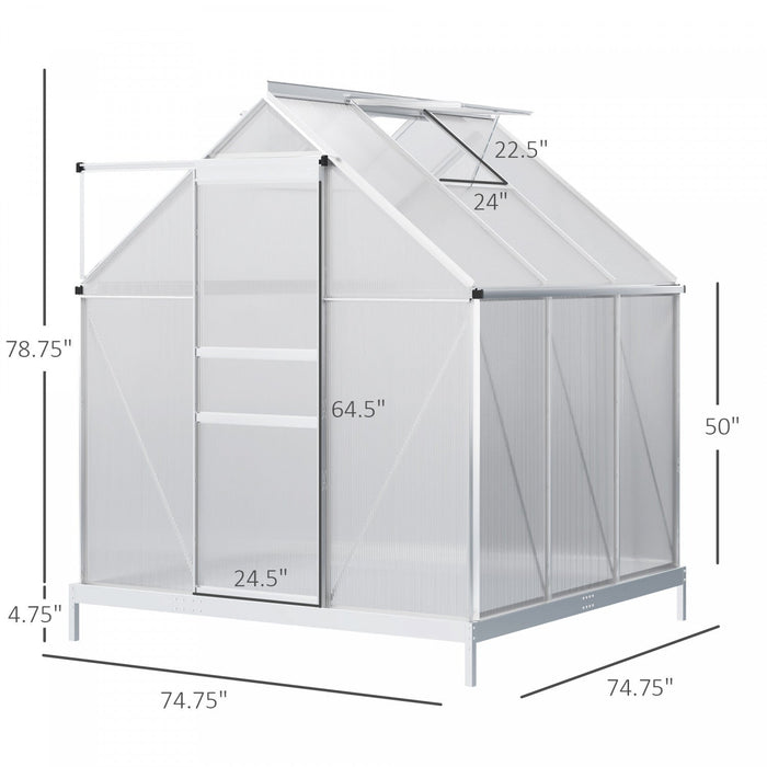Outsunny 6' X 6' Aluminum Greenhouse Polycarbonate Walk-in Garden Greenhouse Kit With Adjustable Roo