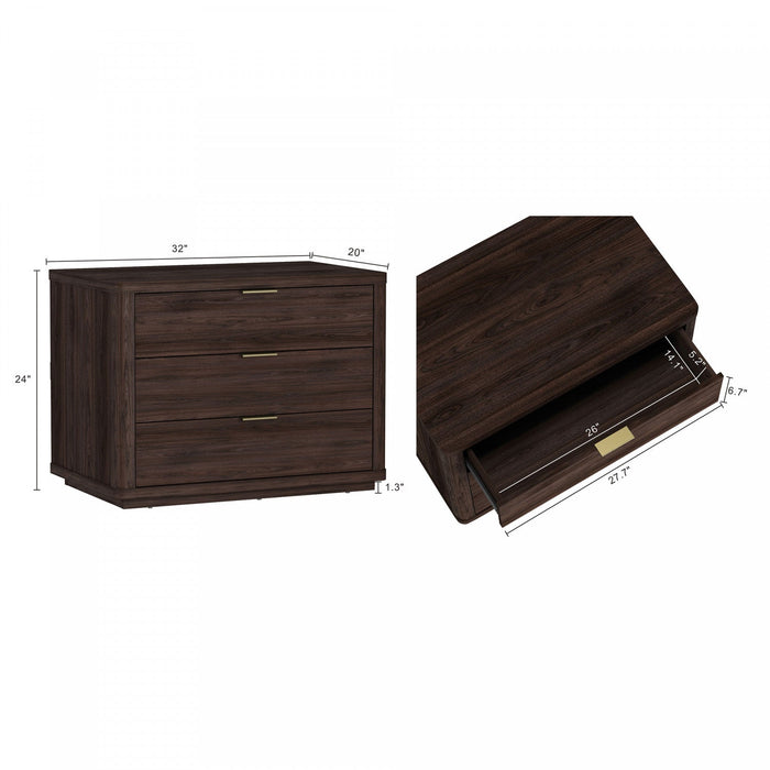 Evelyn Modern 32\" Nightstand in Brown (3-Drawer) 