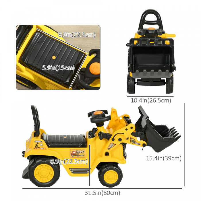 Homcom Ride-on Toy Bulldozer With Bucket Horn Steering Wheel Storage Toddlers For 3 Years Old, Yello