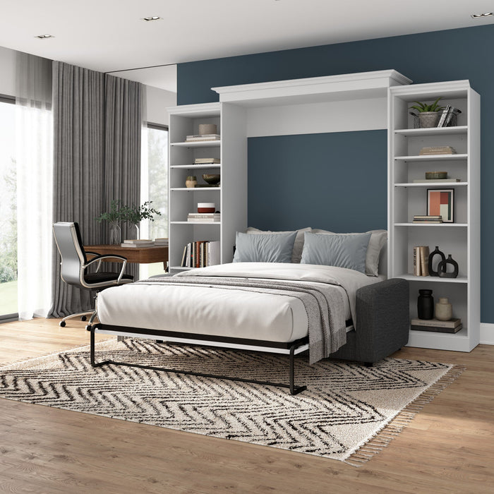 Bestar Versatile Queen Murphy Bed with Sofa and Closet Organizers (115 W) - White