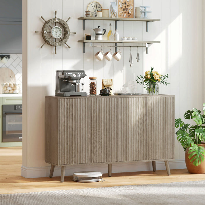HOMCOM Sideboard, Fluted Buffet Cabinet with Adjustable Shelves, Light Grey