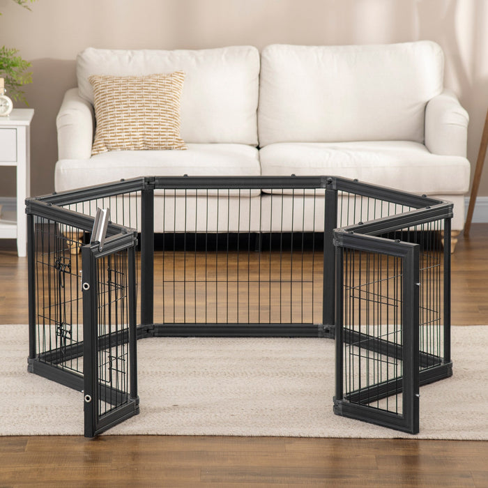 Pawhut Dog Playpen, 6 Panels 24.5\" Heavy Duty Pet Playpen, Foldable Dog Exercise Pen With Door Indoo